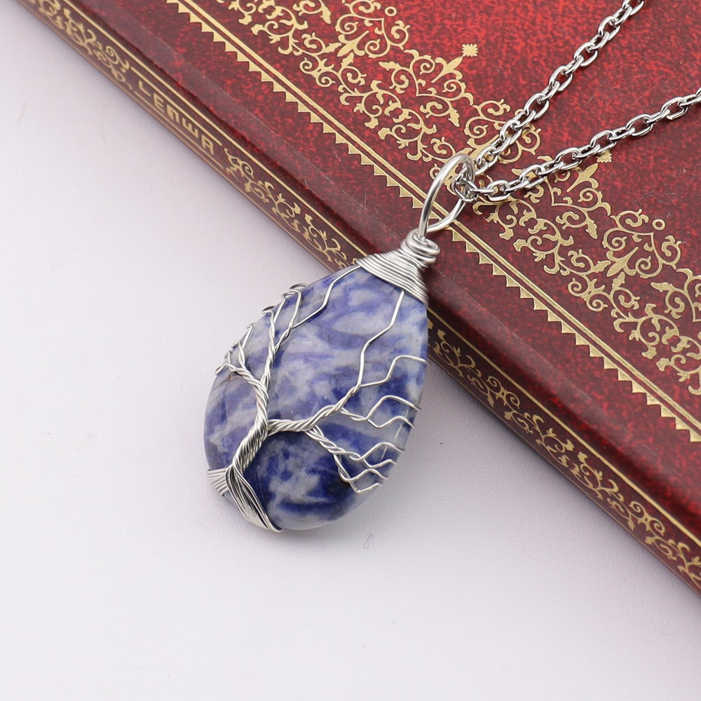 Agate Water Drop Winding Silk Tree Necklaces
