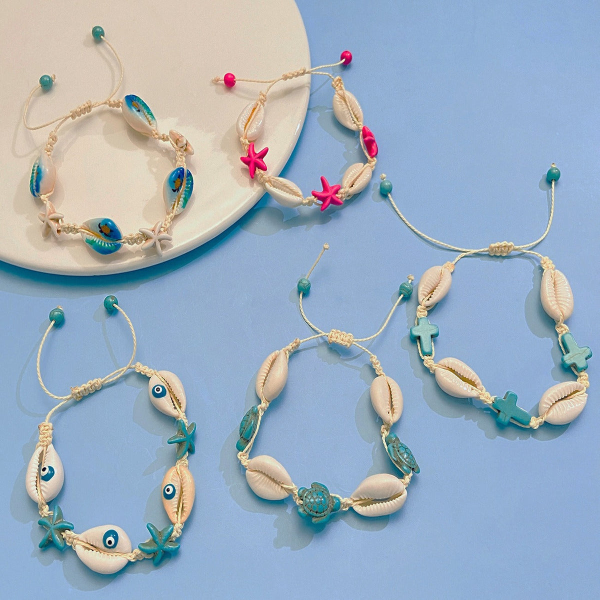 Summer Ocean Style Cartoon Shell Female Bohemian Woven Turtle Jewelry Set