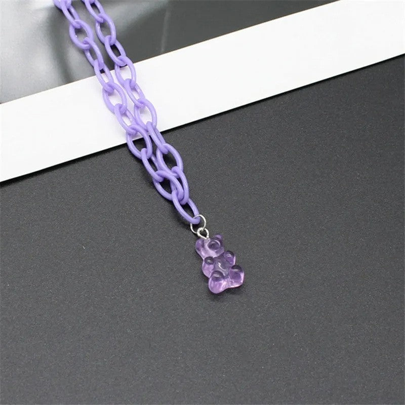 Pink Acrylic Transparent Cartoon Bear Neck Necklace
