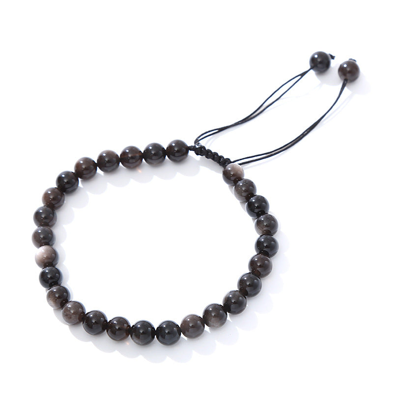 Men's Natural Sier Stone Obsidian Round Beads Bracelet