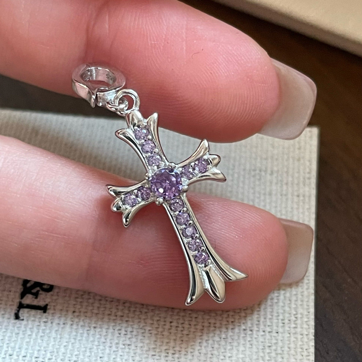 Sterling Sier Universal Buckle Purple Cross Jeweled Personality Retro Pendants
