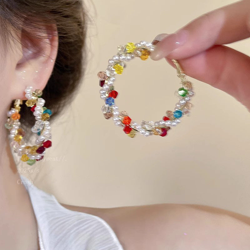 Women's Colorful Pearl Holiday Ear Design High-grade Exaggerated Seaside Earrings