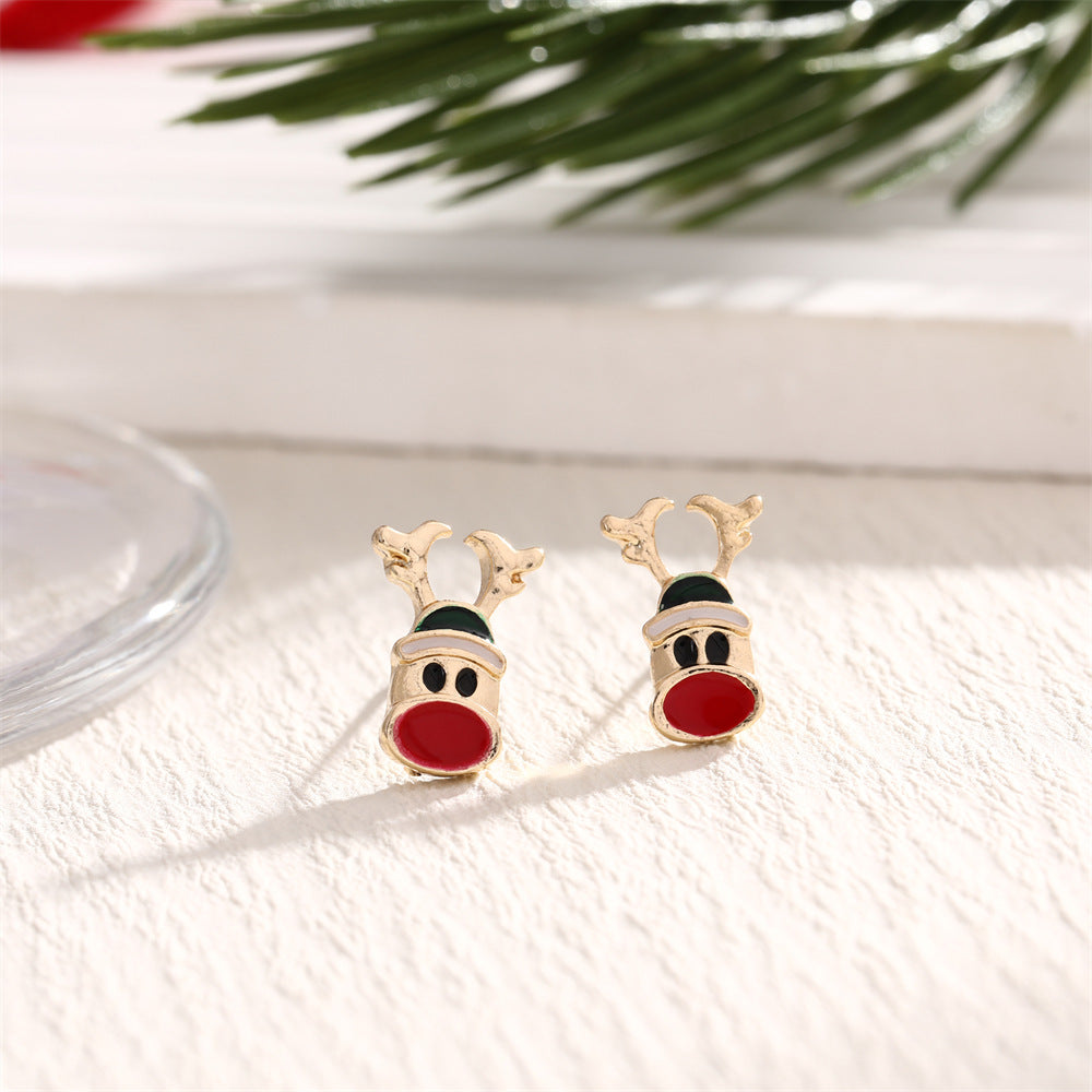 Fashion Christmas Tree Elk Snowflake Crutch Ear Festive Alloy Dripping Stud Earrings