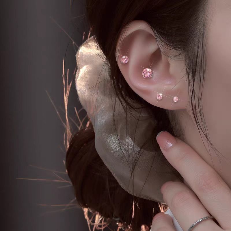 Women's Sier Pink Rhinestone Ear Flashing Classic Style Light Luxury Sleeping Earrings