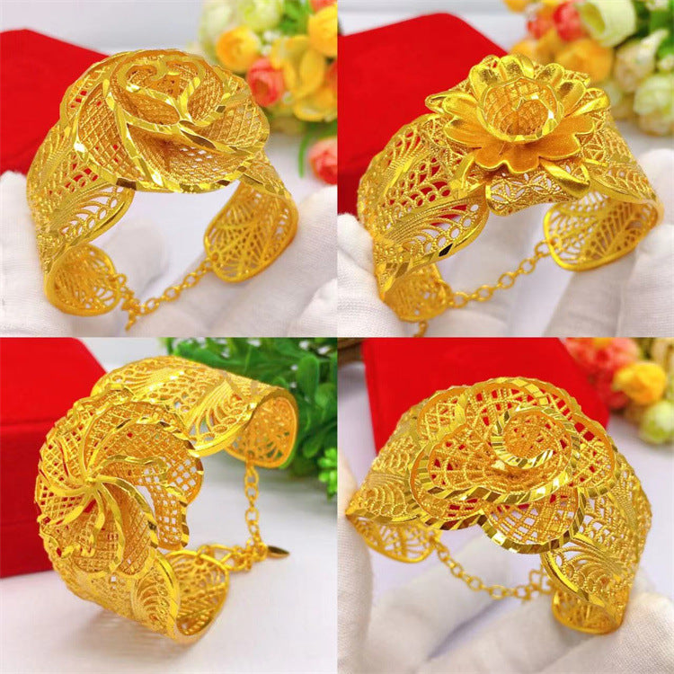 Women's Plated Vietnam Placer Open Chain Flower Bracelet