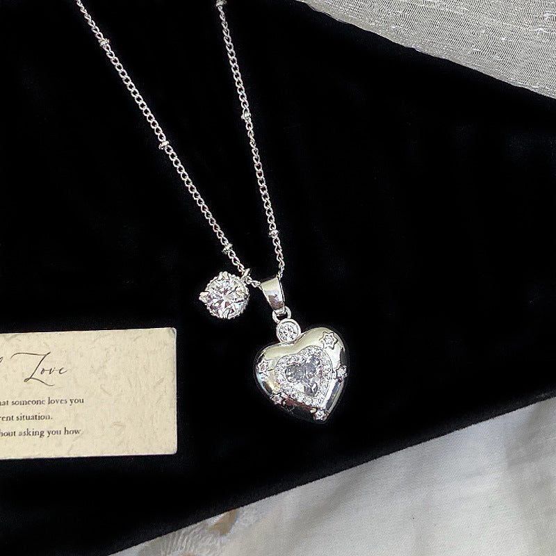 Loving Heart Zircon Ear Combination Female Sweet Necklace
