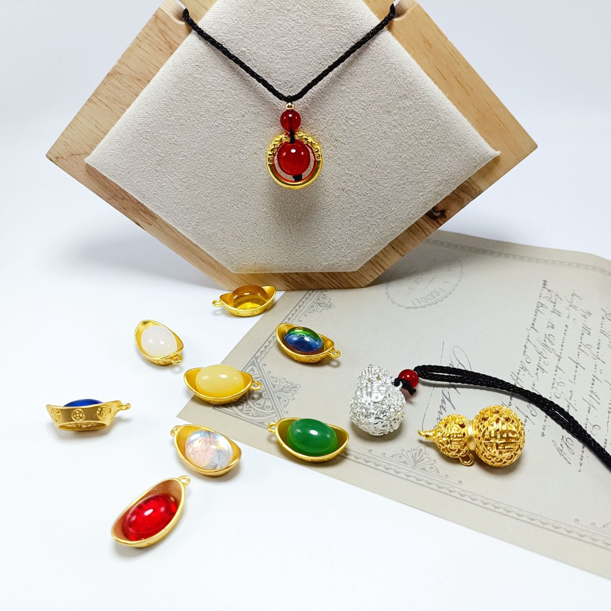 Red Bean Imitation Gold Ingot Fu Lu Necklaces