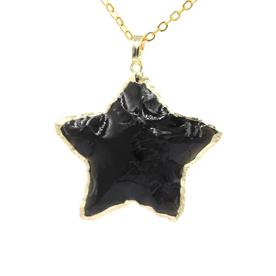 Star Moon Faceted White Crystal Obsidian Pendant