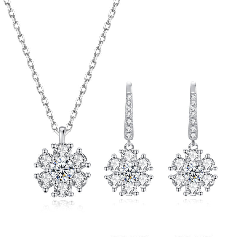 Sier Sunflower Moissanite Ear Hook Eardrop Frame Simple Chain High Jewelry Set