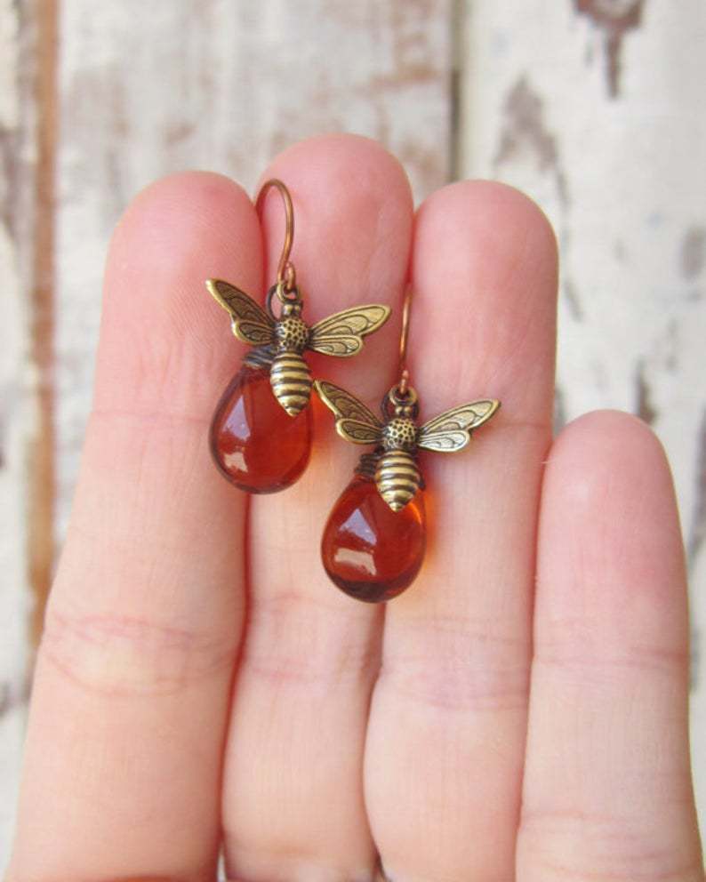 Retro Bee Water Drop Popular Amber High-key Earrings