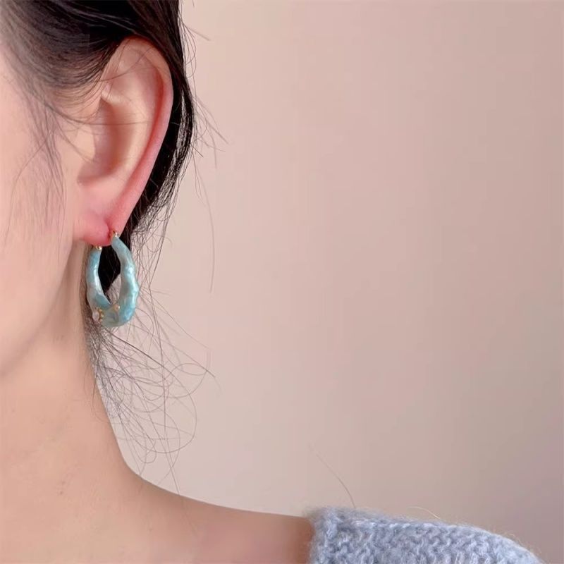Women's Korean Summer Blue Drip Glazed Enamel Minority Stud Earrings