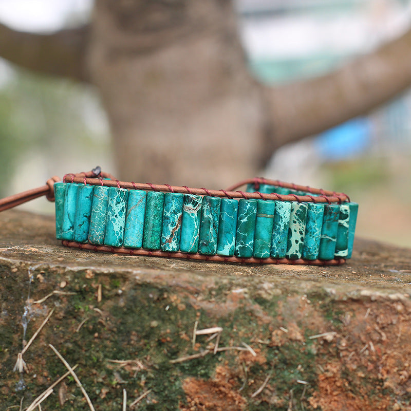 Bohemian Style Natural Stone Lan Di Royal Vintage Hand-woven Bracelet