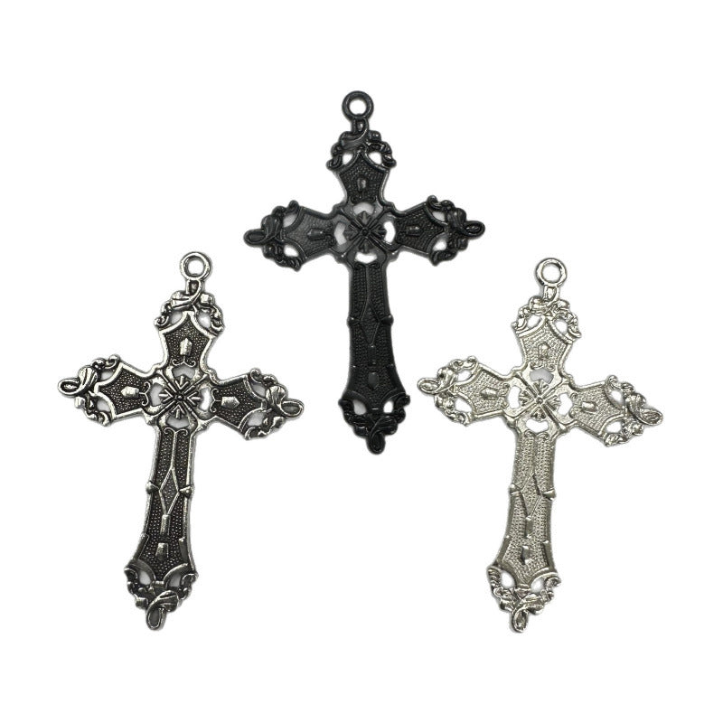 Men's Retro Antique Sier Ancient Rattan Pattern Cross Clothing Pendant