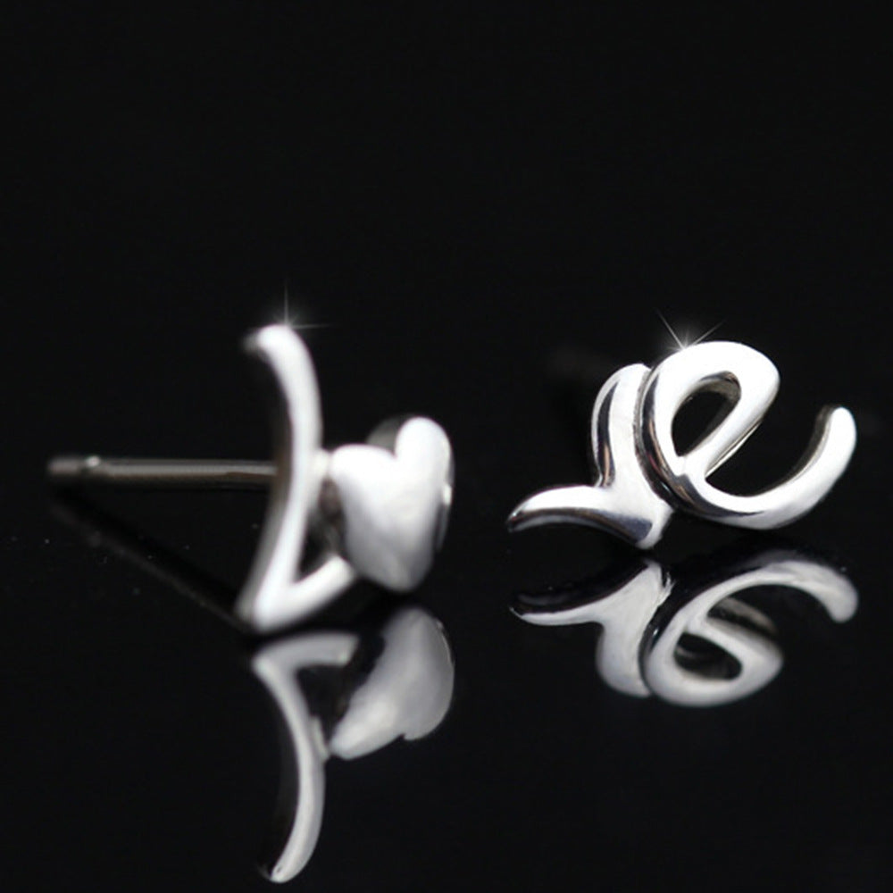 Female Korean Fashion Love English Sier Stud Earrings