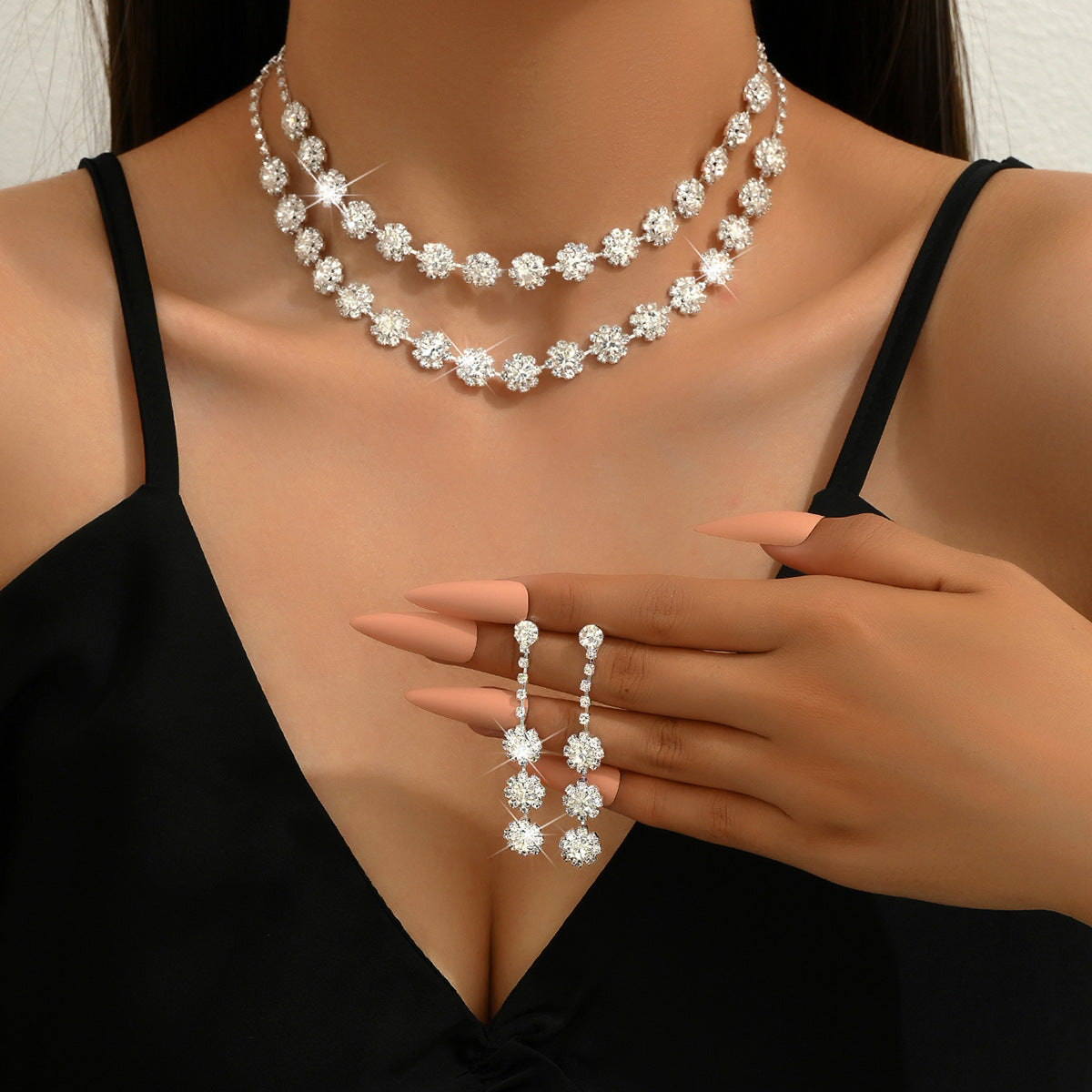 Wedding Double Layer Sunflower Diamond Suite Jewelry Set