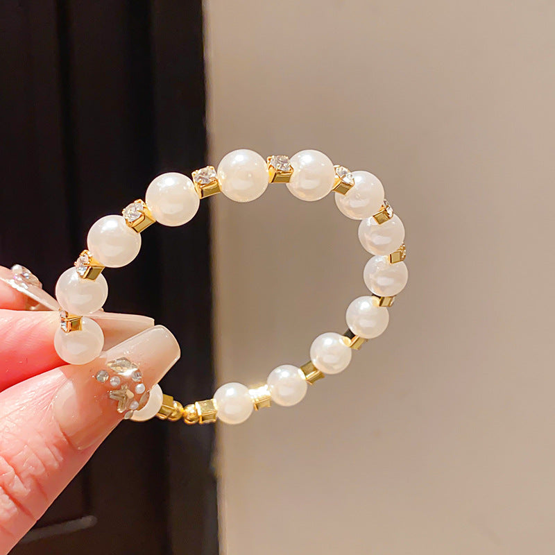Women's Light Luxury Diamond Imitation Pearl Beaded Open-ended High-grade Simple Exquisite Bracelet