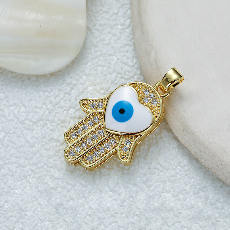 Women's Gold Eye Style Single Inlaid Color Zircon Trendy Dripping Palm Pendants