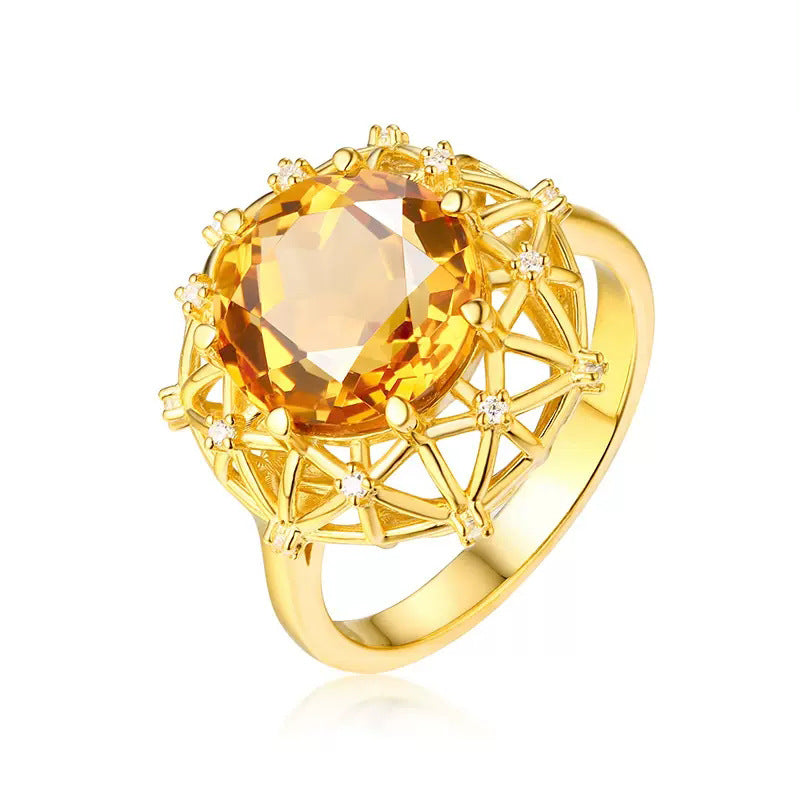 Carat Oversized Imitation Natural Citrine Bird's Nest Design Yellow Diamond Rings