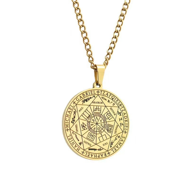 Titanium Steel Rune Seven Angel Seal Religious Scriptures Pendant
