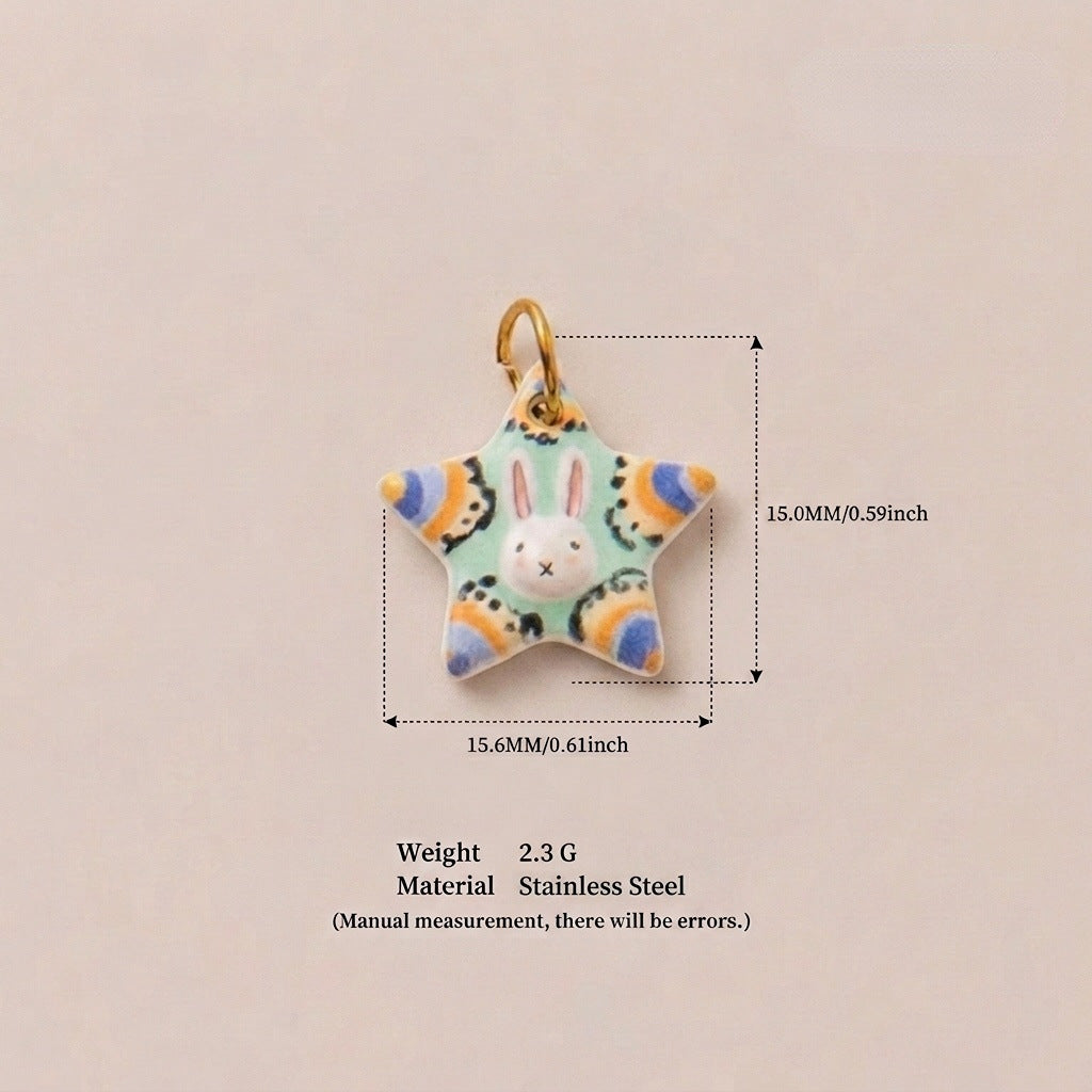 Cartoon Rabbit Long Star Printing Series Gold Color Pendants