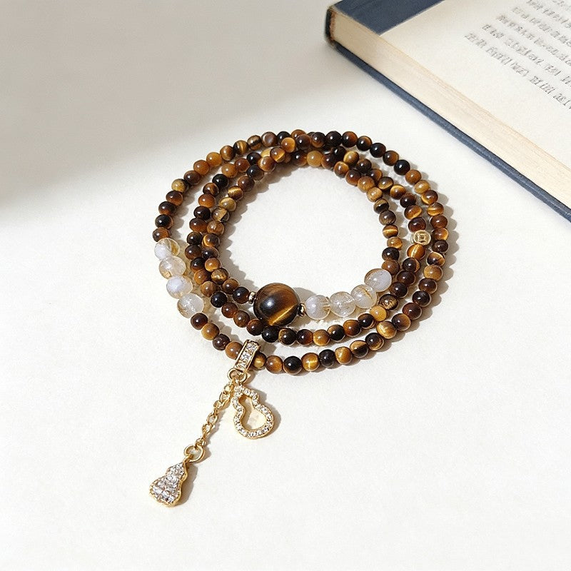 Women's Fine Natural Tigereye Chinese Style Retro Yellow Gourd Bracelet