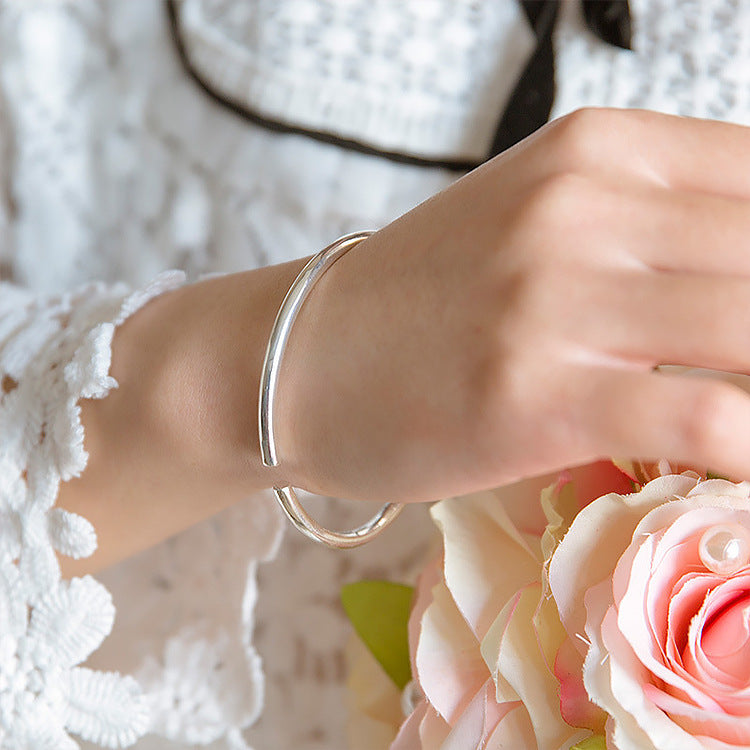 Women's & Men's Glossy Fashion Sier-plated Solid Version Bracelets