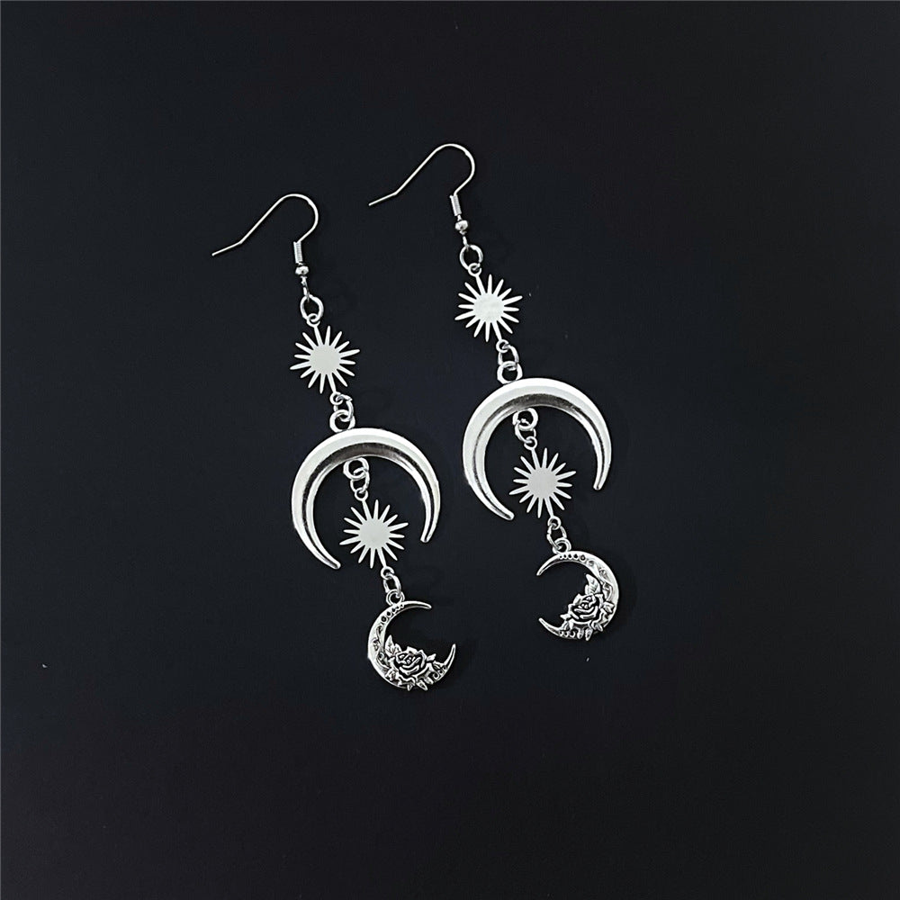 Elegant Cool New Sier Sun Moon Earrings