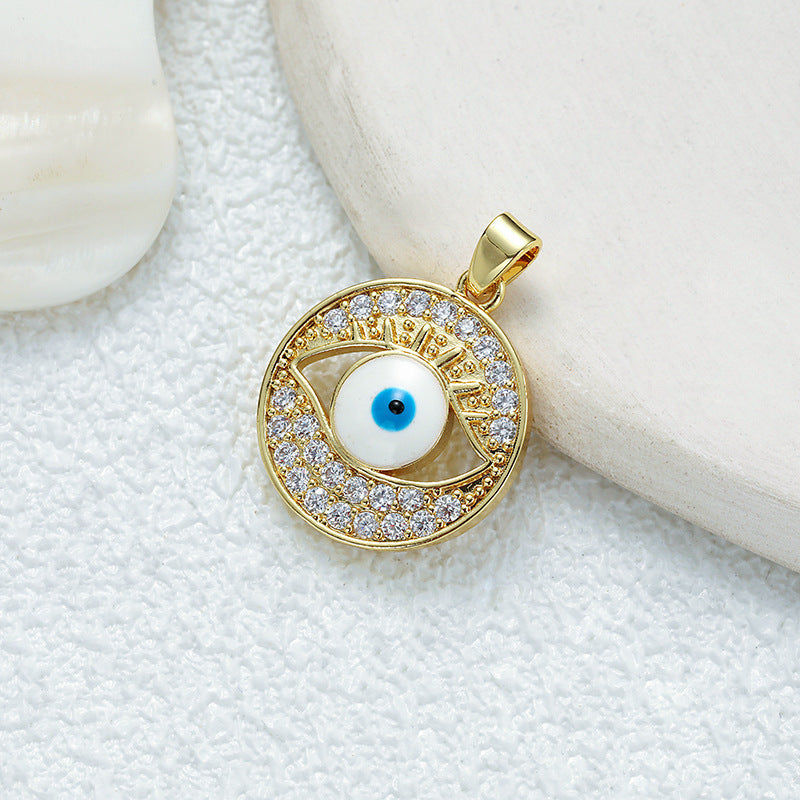 Women's Gold Eye Style Single Inlaid Color Zircon Trendy Dripping Palm Pendants