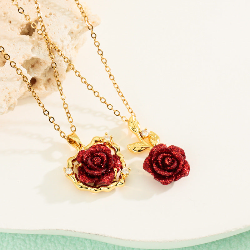Rose Full Diamond Light Luxury Temperament Gorgeous Necklace