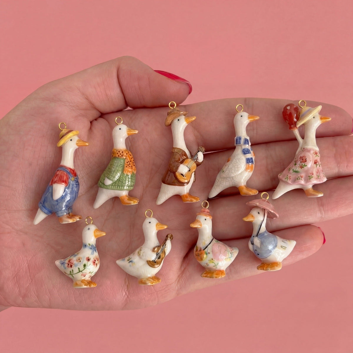 Hand Painted Pastoral Style Small Yellow Duck Cute Wear Beaded Pendant