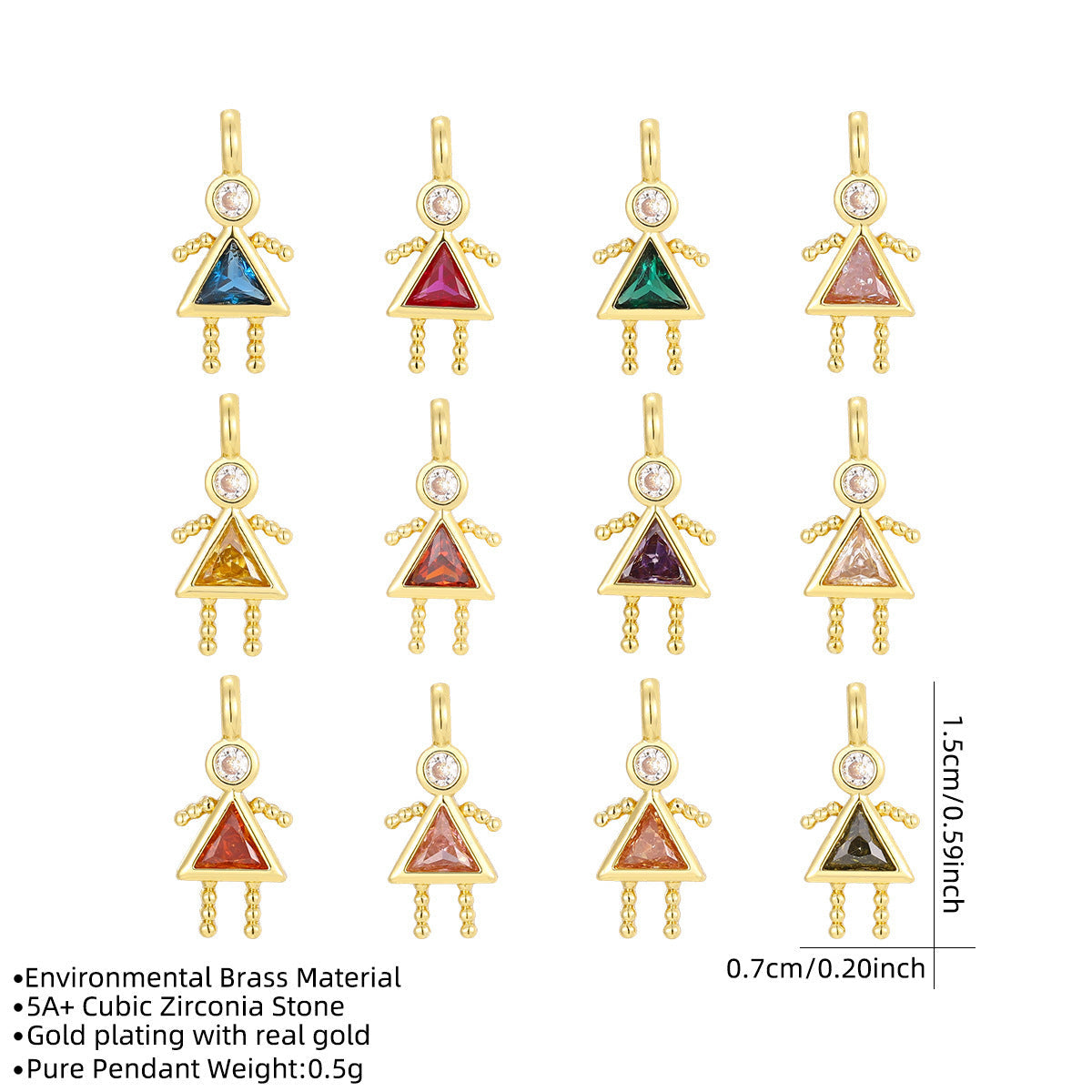 Boys Color Birthstone Gold Micro Inlaid Pendant