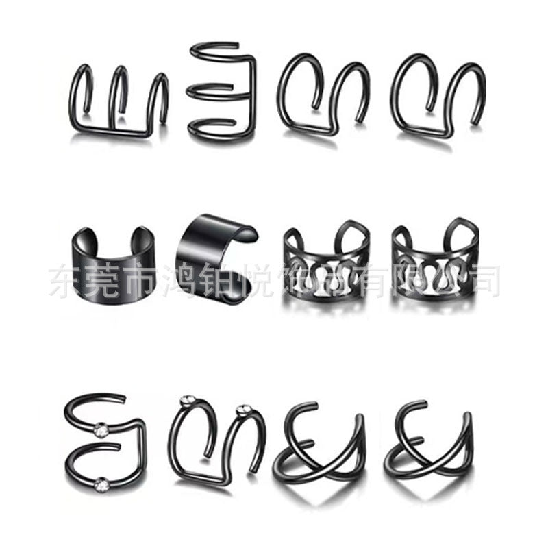 Lattice Personality Stainless Steel Ear Clip Wide Surface Earrings