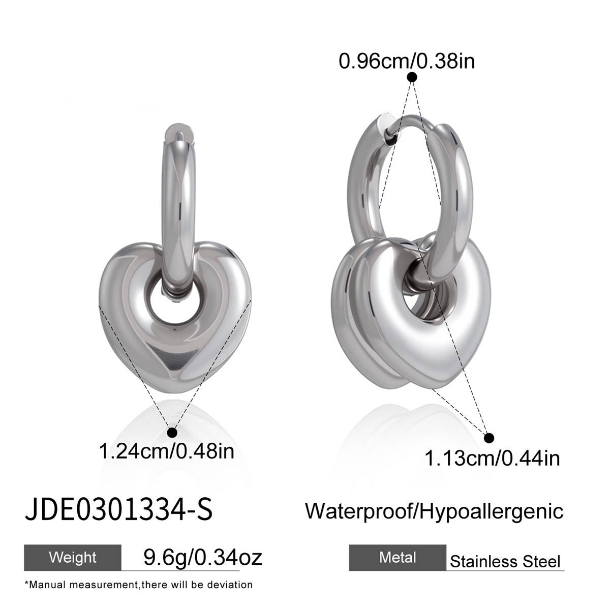 Stainless Steel Love Heart Ear Clip Earrings