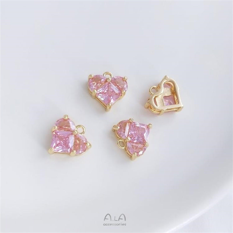 Inlaid Square Zirconium Semicircle Zircon Gilded Peach Heart Pendant