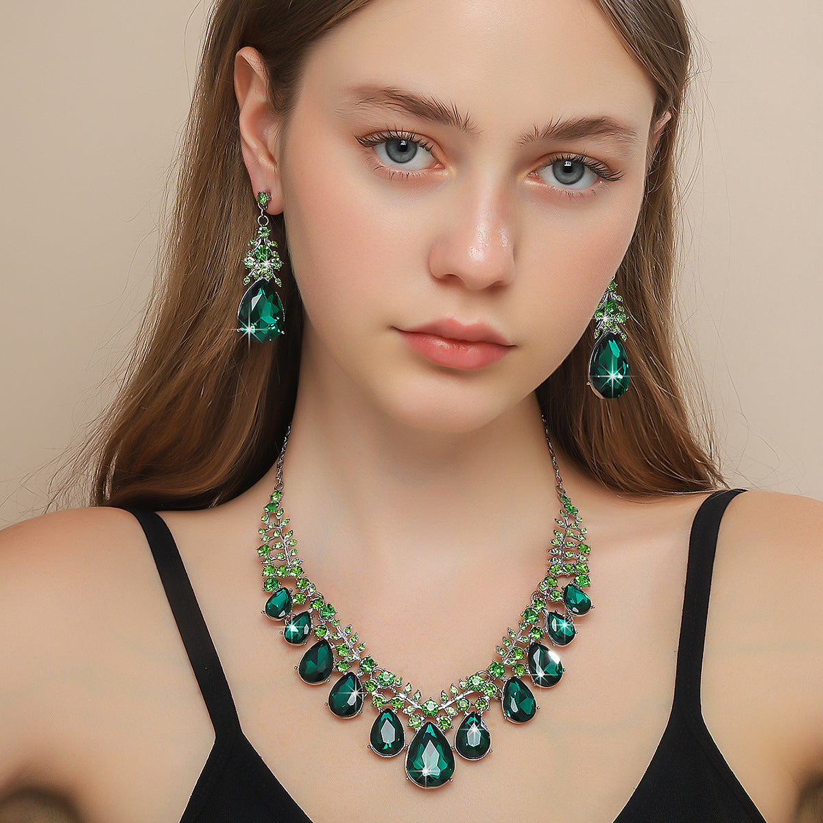 Bridal Wedding Suite Alloy Green Rhinestone Luxury Jewelry Set