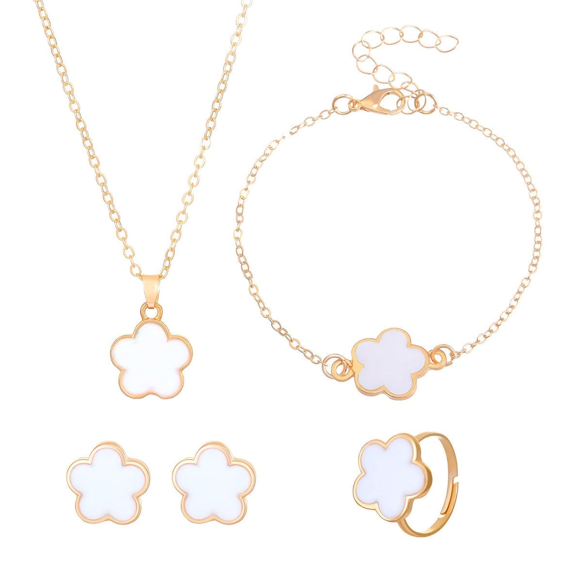 Women's Korean Style Parthenocissus Grass Simple Petal Five-leaf Jewelry Set