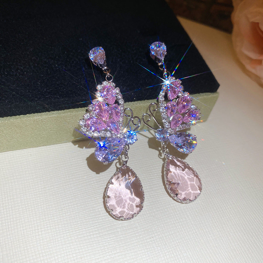 French Royal Style Zircon Geometric Flower Light Luxury High-grade Earrings