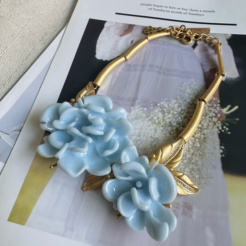 Retro Blooming Peony Flower Light Luxury Exaggerated Necklaces
