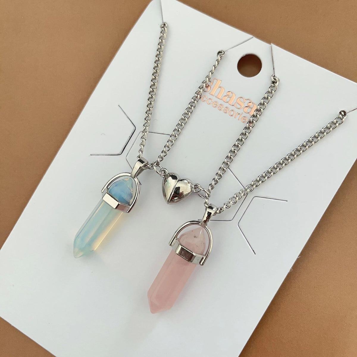 Hexagon Prism Couple Magnetic Natural Stone Necklaces