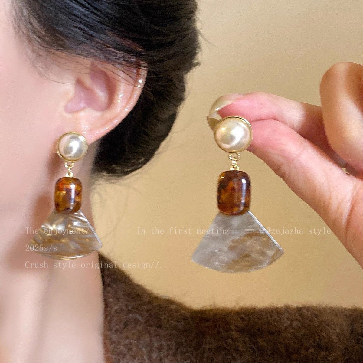 Women's Sier Needle Light Luxury French Retro Geometric Pearl Heart Earrings