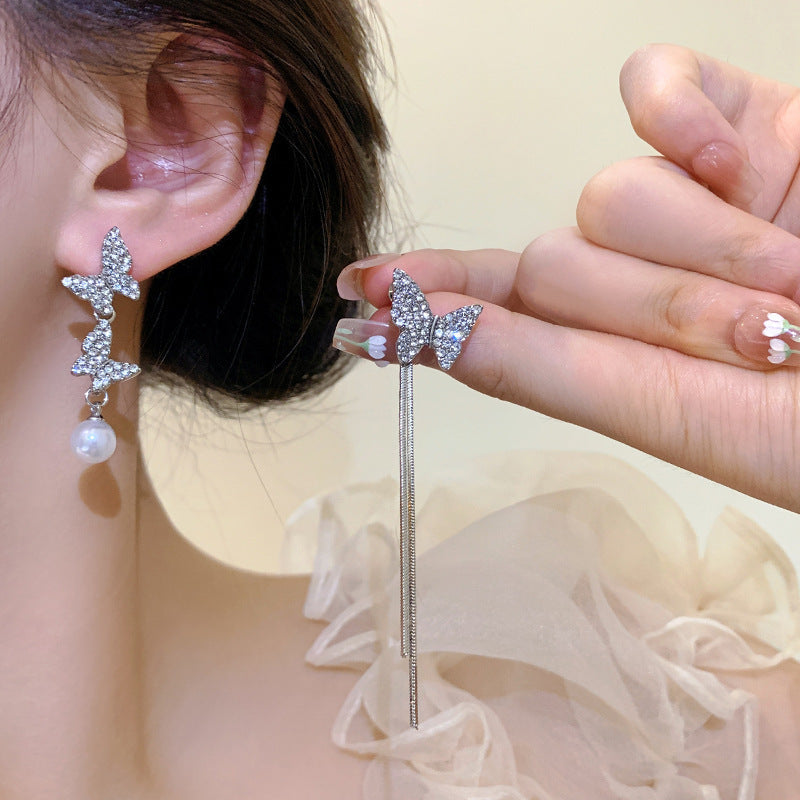Women's Sier Needle Long Fringed Zircon For Trendy Light Earrings