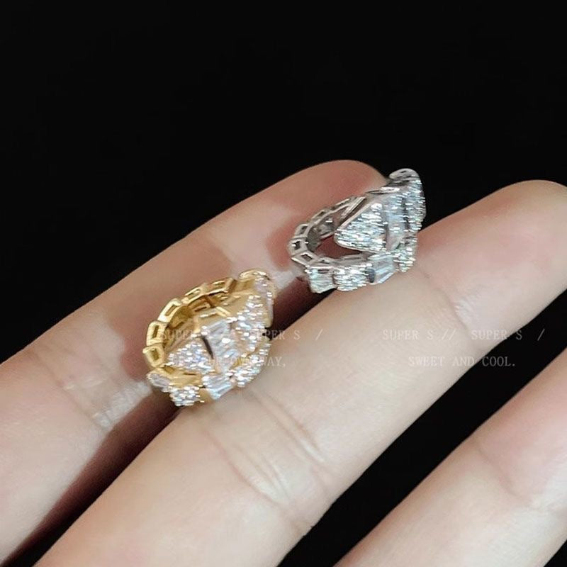 Sparkling Full Rhinestone Snake-shaped Bone High-grade Earrings