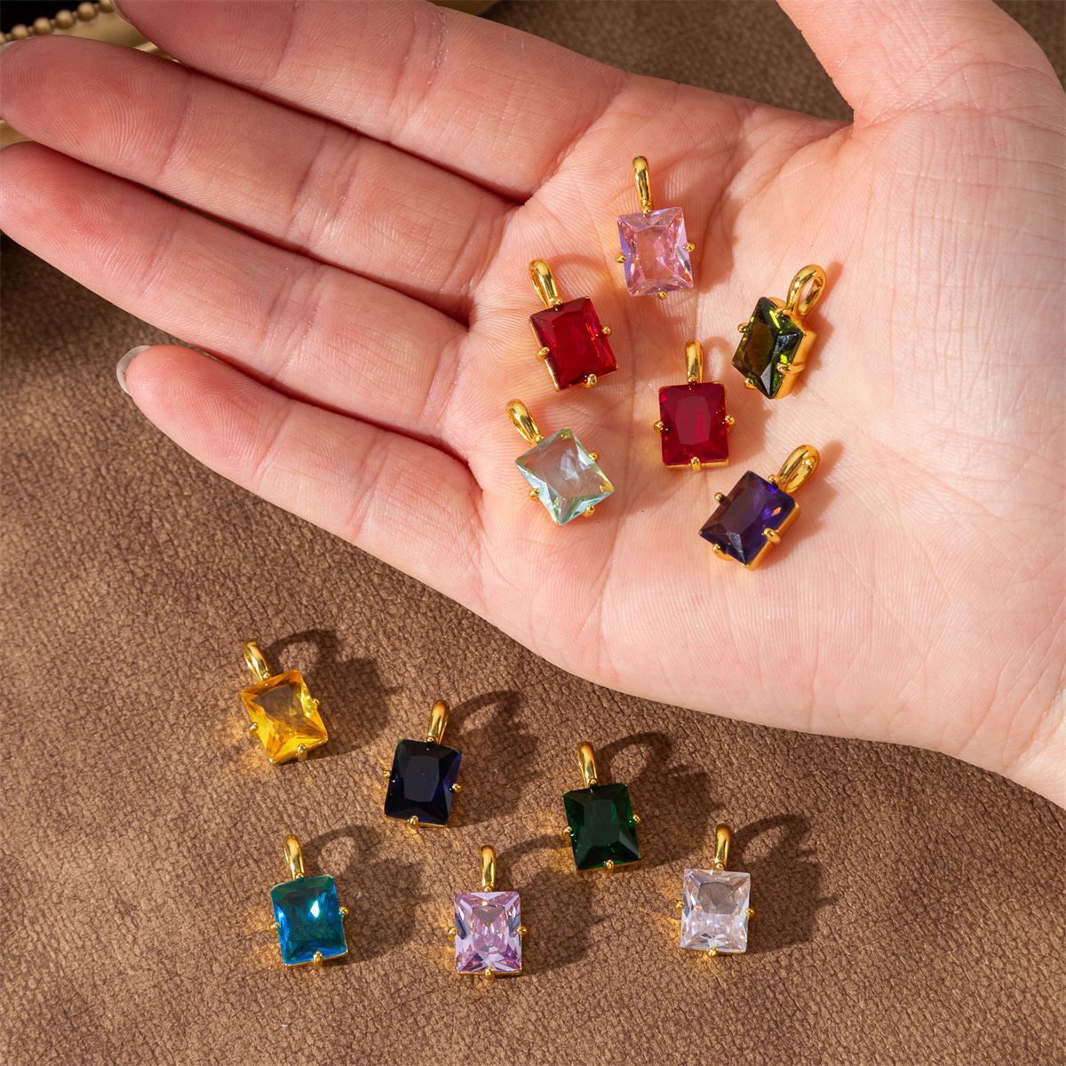 Inlaid Geometric Quadrilateral Twee Birthstone Rectangular Pendant