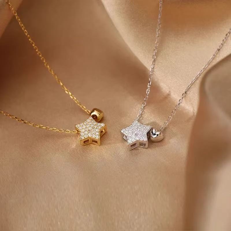 Women's Diamond Stars Heart High-grade Design Simple Five-pointed Star Temperament Clavicle Necklace