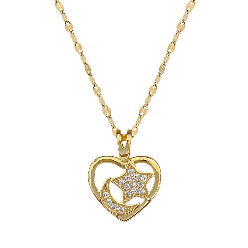 Women's Steel Love Moon Light Luxury Temperament Gorgeous Full Diamond Clavicle Necklace