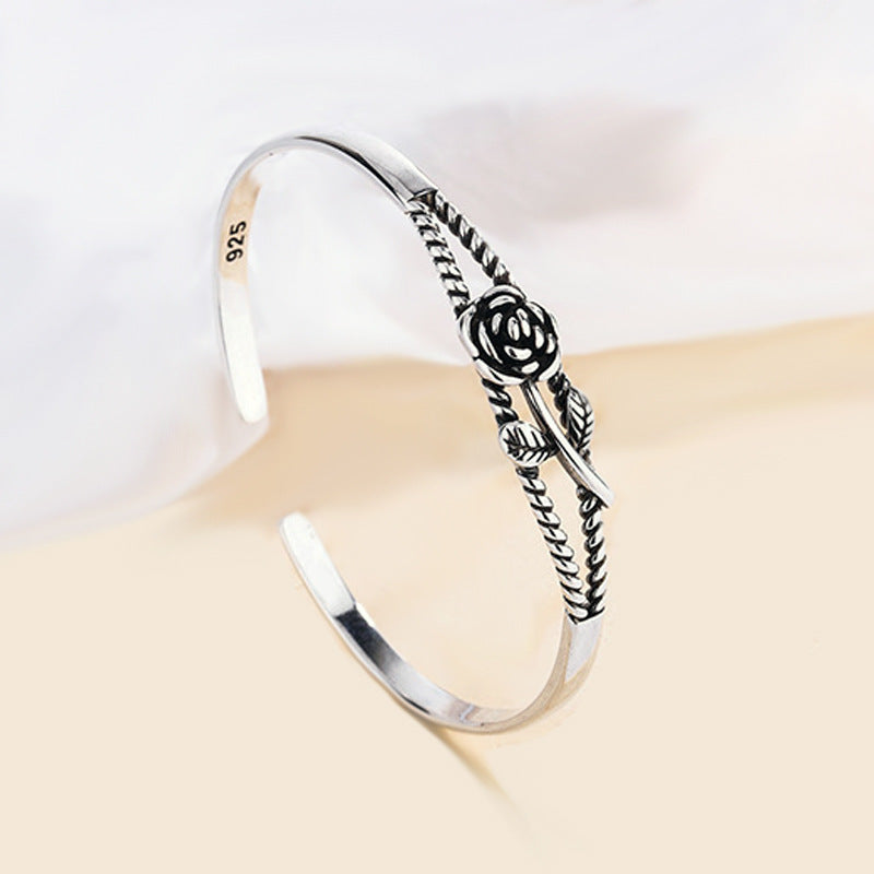 Rose Fashion Personality Sier Plated Flowers Bracelet