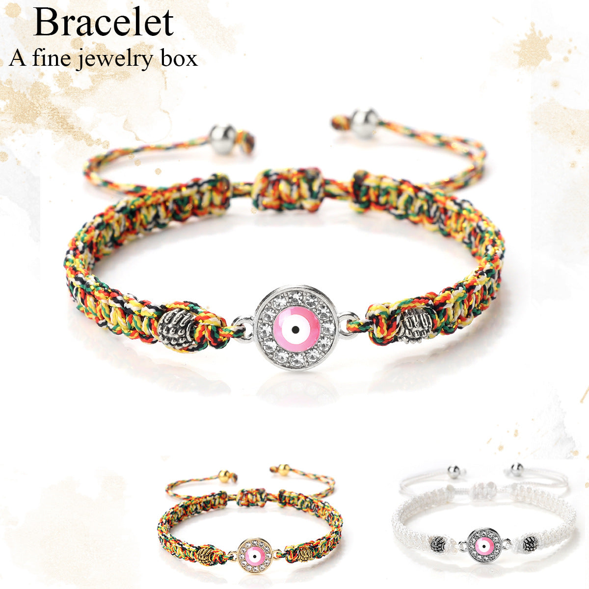 Sier Color Spacer Beads Flat Knot Personality Round Diamond Eye Bracelet