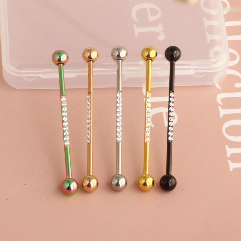 Holder Ear Bone Piercing Stainless Steel Zircon Barbell Fashion Inlaid Rings