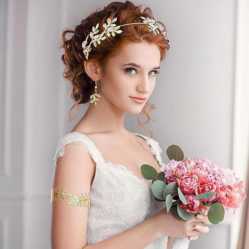 Fashion Leaves Headband Pearl Suite Wire Jewelry Set