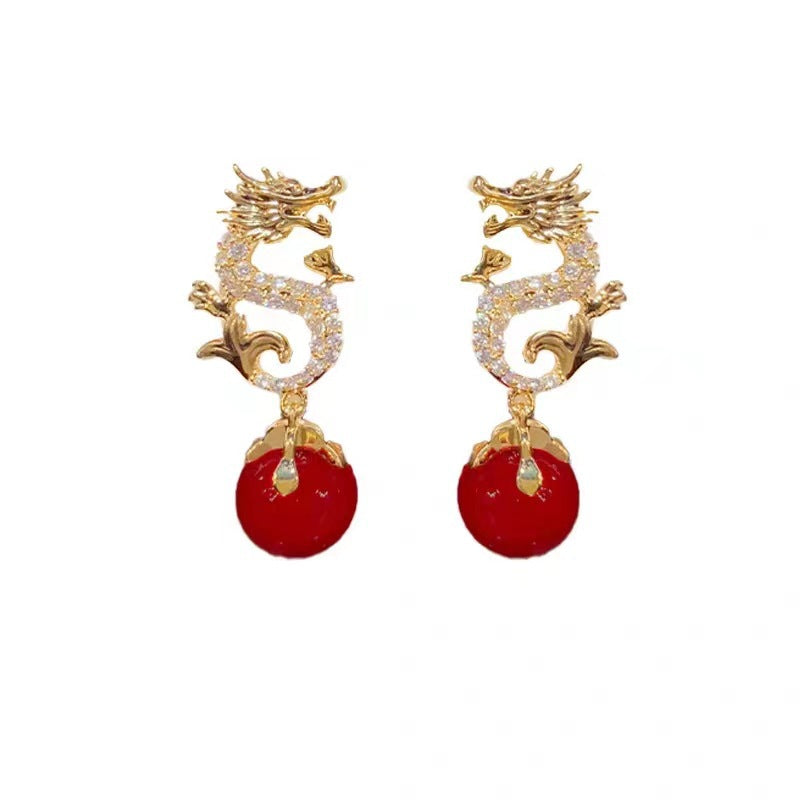 Festive Dragon Zodiac Pearl Fashion High Sense Earrings